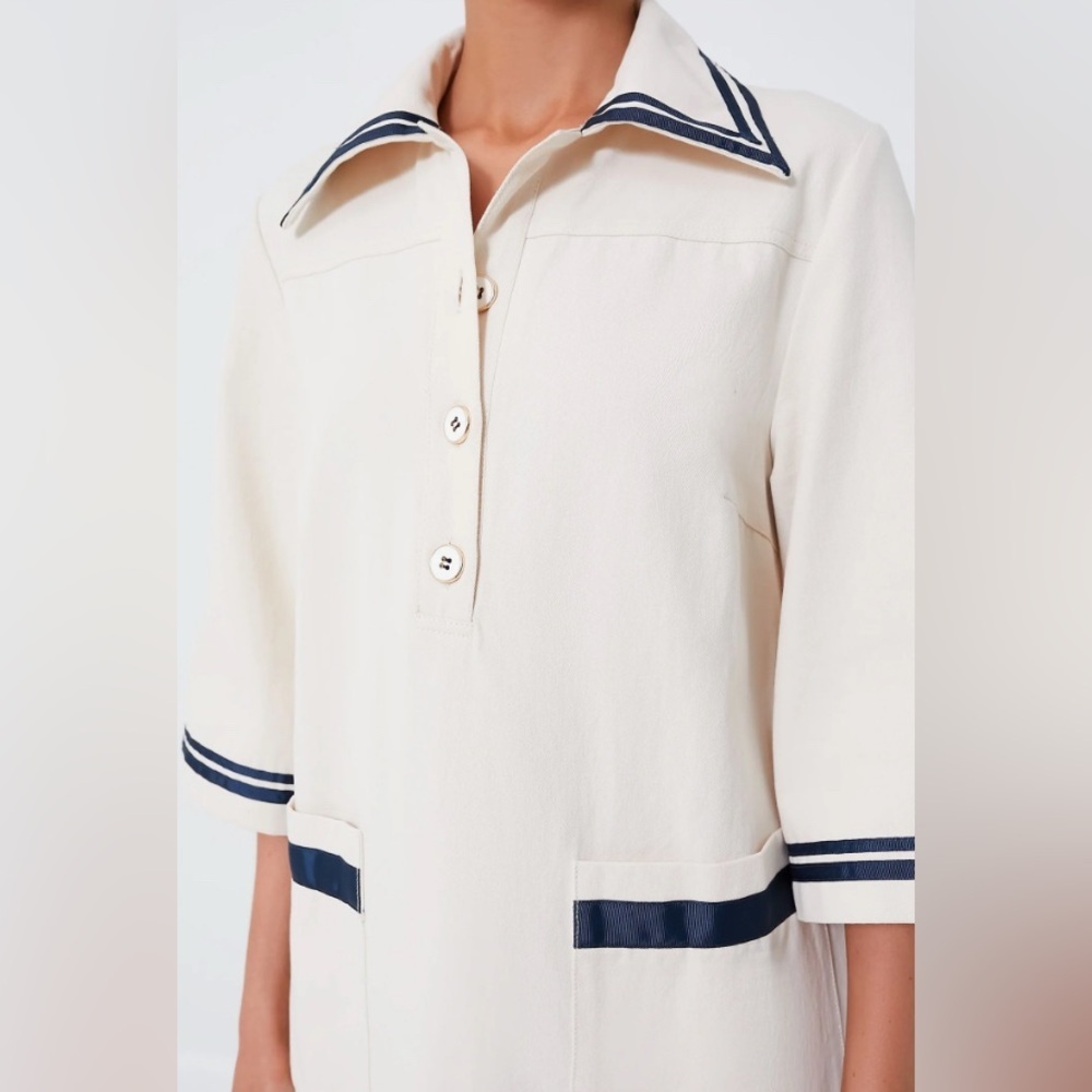 New Pomander Place Gardenia Hart Shirt Cream and Navy Sailor Cotton Dress - Picture 2 of 12